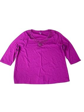 Kim Rogers Magenta Embellished Neckline Top - Plus Size 2X